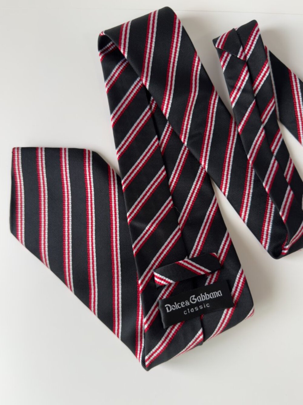 Vintage Dolce & Gabbana Classic Necktie Silk Striped Red White Tie